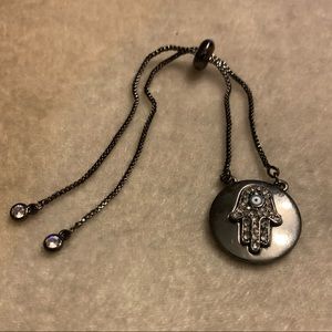 Gun Metal Hamsa Slider Crystal Gem Bracelet NEW